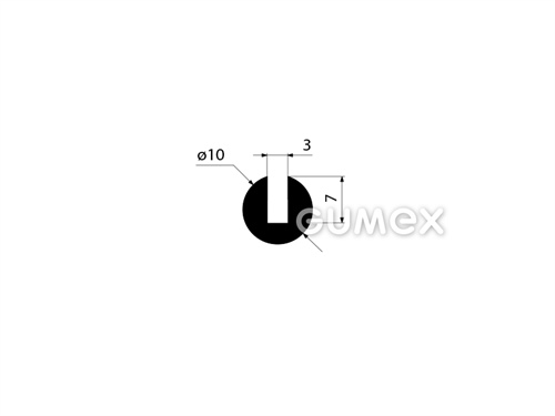 Gumový profil kruhový, priemer 10mm, drážka 3mm, 2-prúd, 70°ShA, EPDM, -40°C/+100°C, čierny